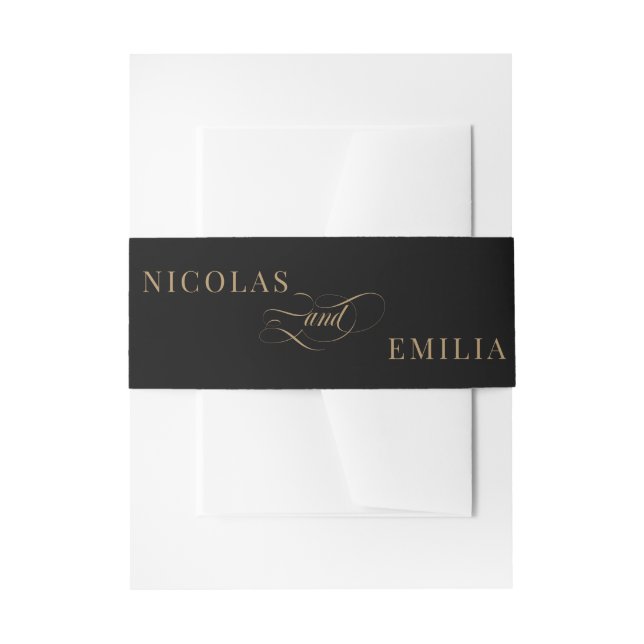 Black Gold Elegante Calligrafy Wedding Einladungsbanderole (Vorderseite Beispiel)