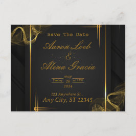 Black & Gold Elegante Einladung zur Hochzeit Postkarte