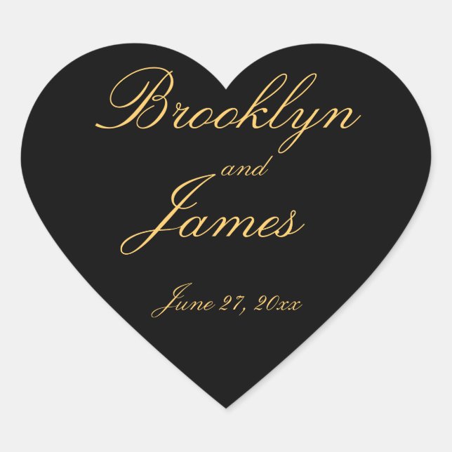 Black Gold Elegante Heart Wedding Stickers (Vorderseite)