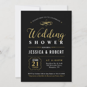Black & Gold   Elegante Hochzeitsbrause für Paare Einladung