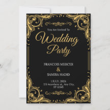 Black & Gold Elegante Hochzeitsfeier Party Einladu