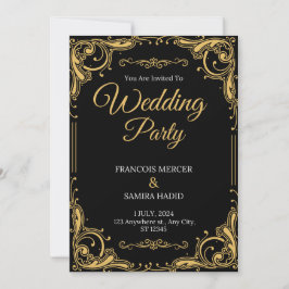 Black & Gold Elegante Hochzeitsfeier Party Einladu Einladung
