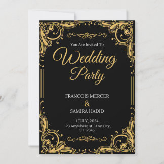Black & Gold Elegante Hochzeitsfeier Party Einladu Einladung