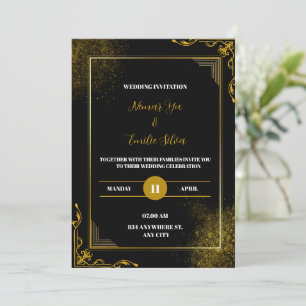 Black Gold Elegante Moderne Hochzeit Einladung
