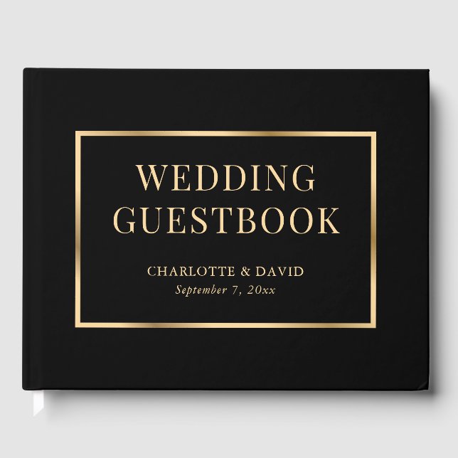 Black Gold Elegante Moderne Hochzeit Gästebuch (Vorderseite)