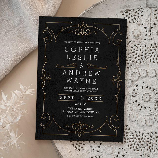 Black Gold elegante moderne klassische Vintage Hoc Einladung (Black Gold elegant modern classic vintage wedding Invitation)