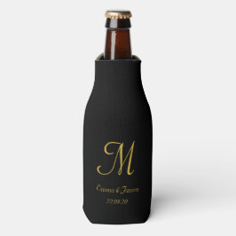 Black & Gold Elegante Monogram Script-Party Flaschenkühler