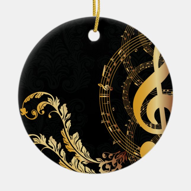 Black Gold Elegante Musiknote Keramik Ornament (Vorne)