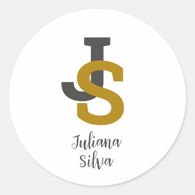 Black Gold Elegante Typografy Monogram Runder Aufkleber (Vorderseite)