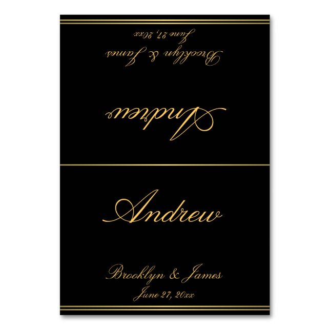 Black Gold Elegante Wedding Platzkarten Tischkarte Tischnummer (Vorderseite)