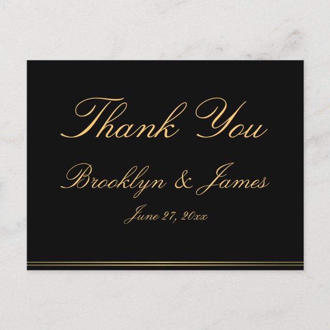 Black Gold Elegante Wedding Vielen Dank Postkarten (Vorderseite)