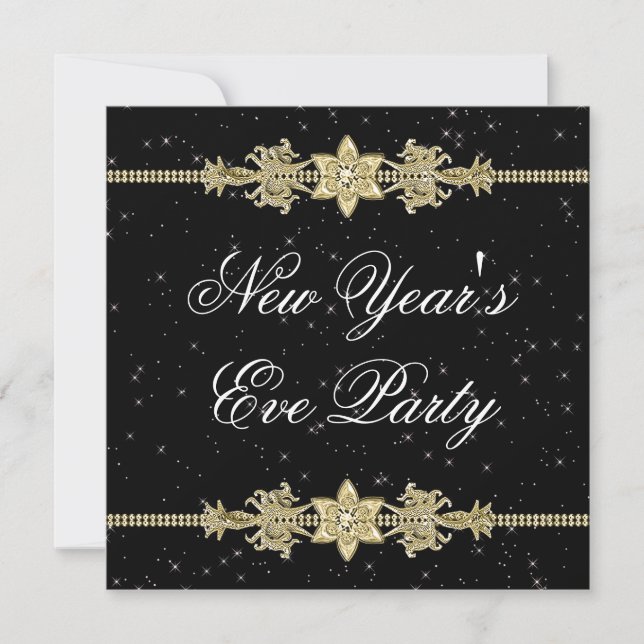 Black Gold Eleganter Silvester Party Einladungen (Vorderseite)