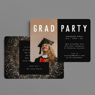 Black Gold Elegantes Botanicals Grad Foto Party Einladung