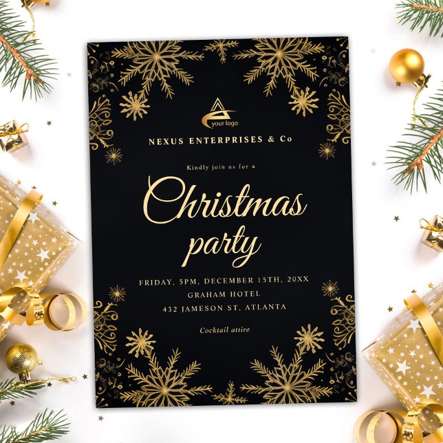 Black Gold Elegantes Corporate Christmas Party Einladung (Black Gold Elegant Corporate Christmas Party Invitation)