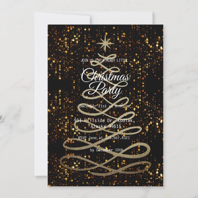 Black Gold Elegantes Einfaches Modern Weihnachten  Einladung (Vorderseite)