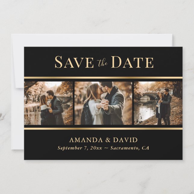 Black Gold Elegantes Hochzeitssemble Foto Save The Date (Vorderseite)