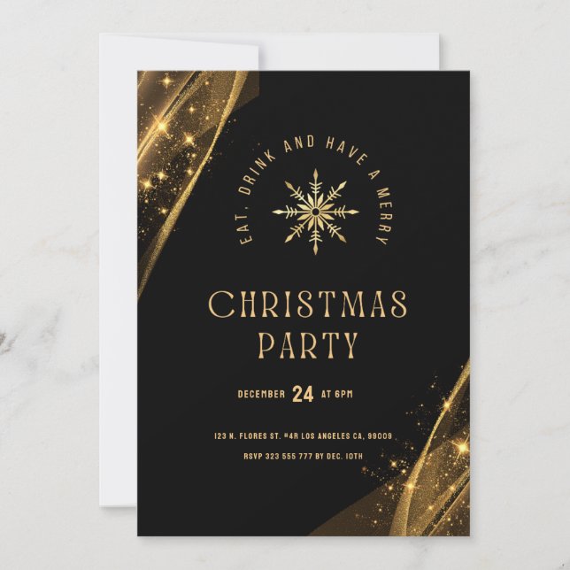 Black Gold Elegantes Weihnachts-Party Einladung (Vorderseite)