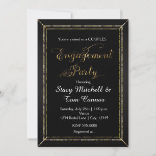Black Gold Engagement Party Typographie Invitation