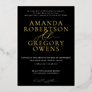 Black & Gold Et Script Élégant Mariage Invitation