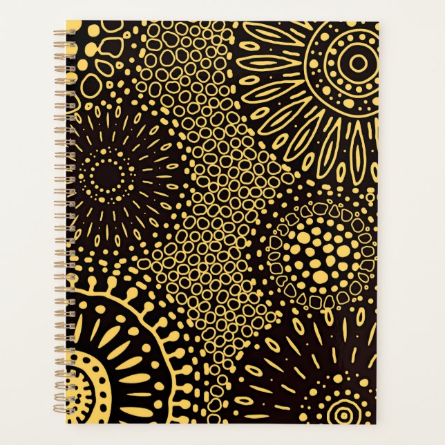 Black Gold Ethnic Floral Daily Planner Notebook (Devant)
