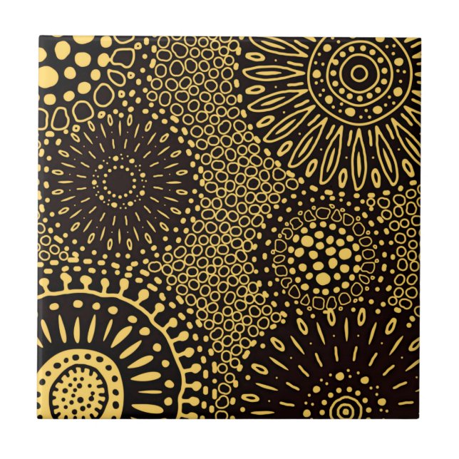 Black Gold Ethnic Floral Muster Fliese (Vorderseite)