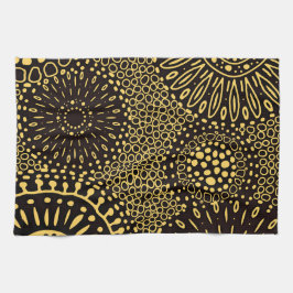 Black Gold Ethnic Floral Pattern Kitchen Towel Geschirrtuch