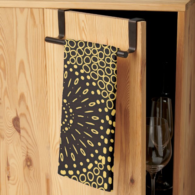 Black Gold Ethnic Floral Pattern Kitchen Towel Geschirrtuch (Drittel gefaltet)