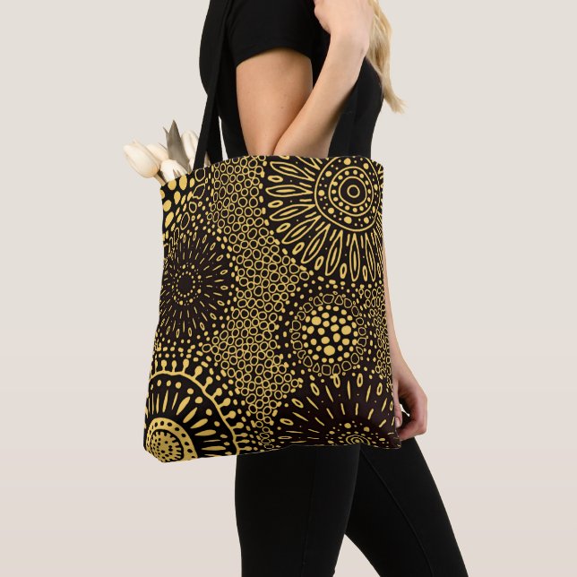 Black Gold Ethnic Floral Pattern Tote Bag Tasche (Von Nahem)