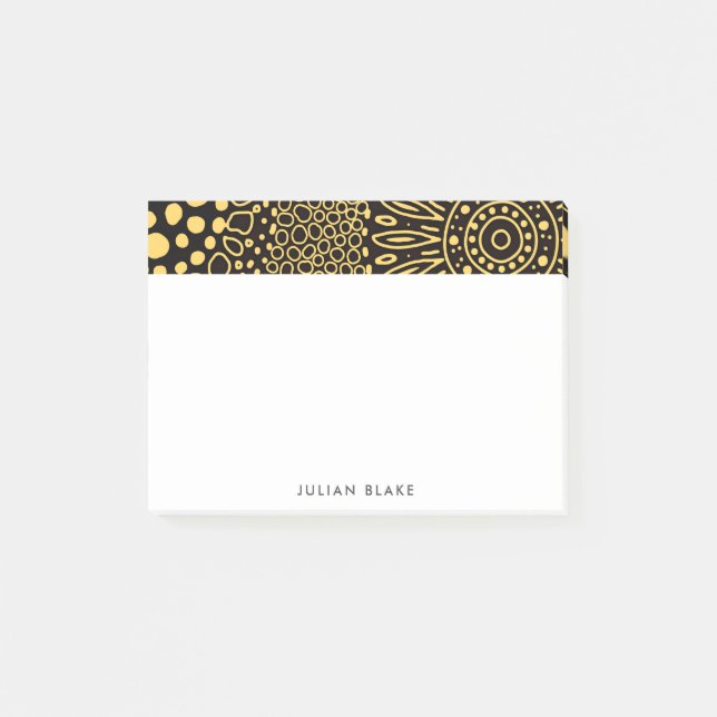 Black Gold Ethnic Floral Personalize Post-it Notes (Devant)