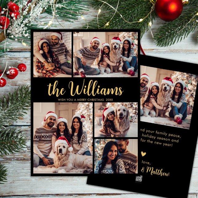 Black Gold Familie Name 5 Foto Collage Weihnachten (Von Creator hochgeladen)