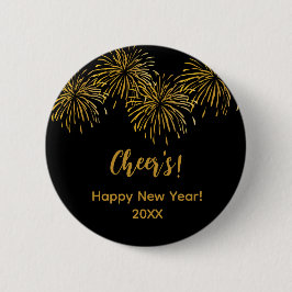Black Gold Fireworks Frohes Neues Jahr Party Button