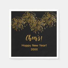 Black Gold Fireworks Frohes Neues Jahr Party Serviette