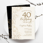 Black Gold Floral 40. Geburtstag Party Einladung<br><div class="desc">Black Gold Floral 40. Geburtstag Party Einladung. Minimalistisches modernes Design mit botanischen Kontur Zeichnungen Akzente und Typografie Drehbuch Schriftart. Einfache,  trendige Einladungskarte für eine stilvolle Damenfeier. Kann für jedes Alter angepasst werden. Gedruckte Zazzle Einladungen oder Sofortdownload digitalen druckbaren Vorlage.</div>