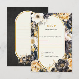 Black & Gold Floral Boarder Wedding Response Card RSVP Karte