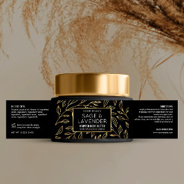 Black & Gold Floral Cosmetic Jar Wraparound Label