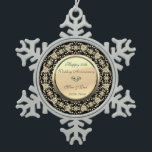 Black Gold Floral Diamond 50. Hochzeitstag Schneeflocken Zinn-Ornament<br><div class="desc">Elegante goldblütige Wirbel 50. Hochzeitstag Schmuck.</div>