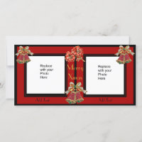 Black Gold Floral Double Xmas Fotokarte Schwarze G