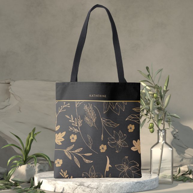 Black Gold Floral Elegant Trendy Stylish Tasche (Von Creator hochgeladen)