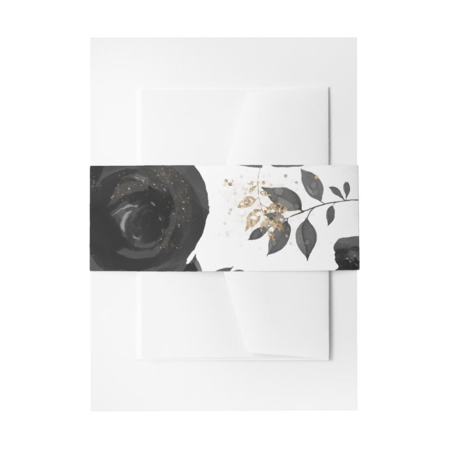 Black Gold Floral Glam Blätter Hochzeit Einladungsbanderole (Vorderseite Beispiel)