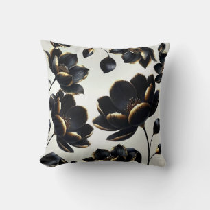 Black & Gold Floral Greige Elegant Dark Moody Kissen