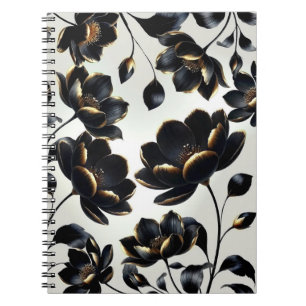 Black & Gold Floral Greige Elegant Dark Moody Notizblock