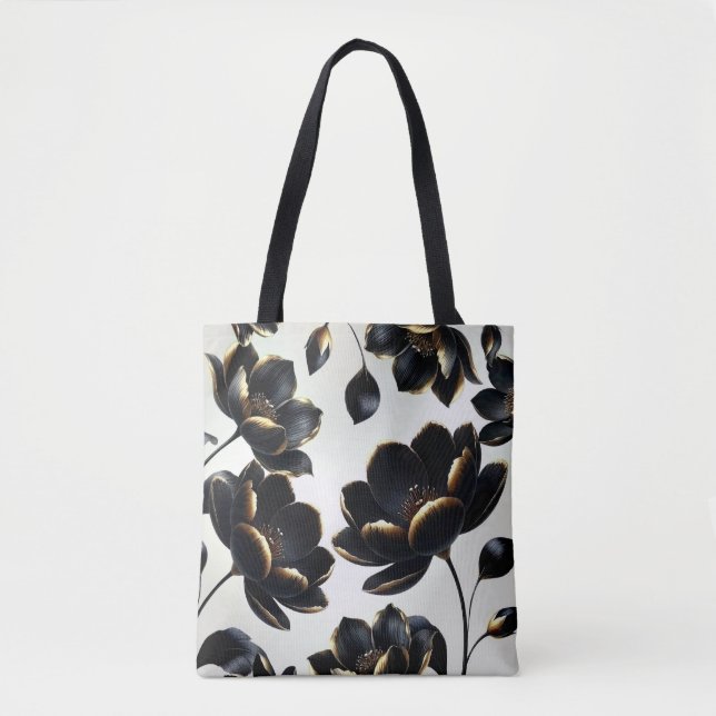 Black & Gold Floral Greige Elegant Dark Moody Tasche (Vorderseite)