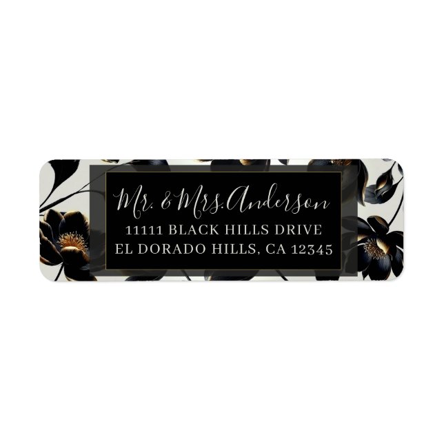 Black & Gold Floral Greige Elegante Hochzeit (Vorne)