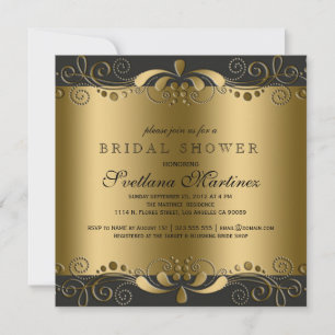 Black & Gold Floral Lace Brautparty laden ein Einladung