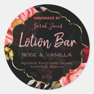 Black Gold Floral Lotion Bar Étiquette