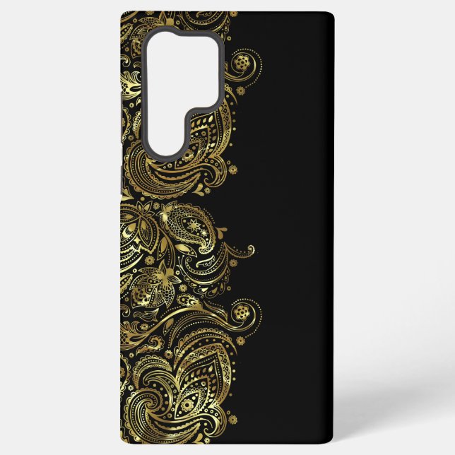 Black & Gold Floral Paisley Lace Samsung Galaxy Hülle (Rückseite)