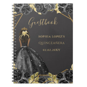 Black Gold Floral Princess Quinceanera Livre d'or