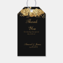 Black Gold Floral Rose Glam Wedding Favor Tags
