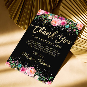 Black Gold Floral Surprise Retirement Party Dankeskarte