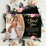 Black Gold Floral Surprise Retirement Party Foto Dankeskarte<br><div class="desc">Black Gold Floral Surprise Retirement Party Foto Danke Karte</div>